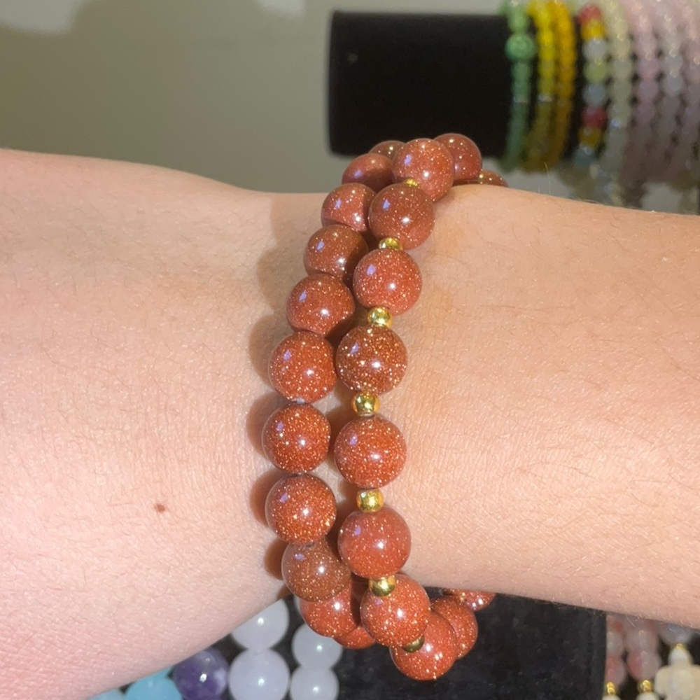 2 Elegant Goldstone Beaded Bracelets